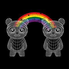 T-shirt design of two bears united by a rainbow. Vector illustration good for gay pride day.
