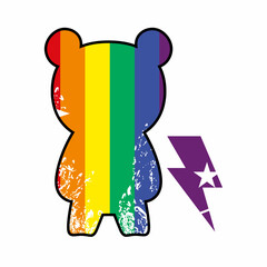 Design for a bear t-shirt with the colors of the rainbow and the thunder symbol. Vector illustration good for gay pride day.