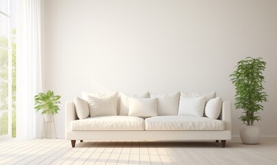 A beautiful canvas frame 3D mockup in living room, bed room, modern Interior Design Background Generative AI