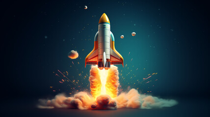 Fototapeta premium rocket start 3d cartoon graphics computer design idea startup internet technology speed