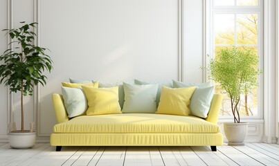 A beautiful canvas frame 3D mockup in living room, bed room, modern Interior Design Background Generative AI