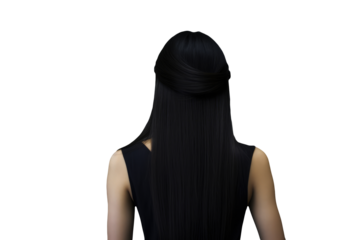 A Fictional Character Created By Generative AI. Rear View of Hair Coiffure Woman with Some Hair Wrap for Open. Generative AI.