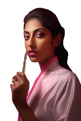 Obraz premium A Fictional Character Created By Generative AI.A Beautiful Woman Portrait Wearing Pink Dress. Generative AI.