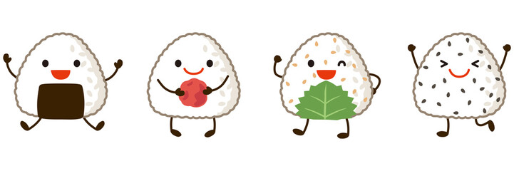 おにぎりのキャラクター　いろいろな種類のおにぎり　お弁当