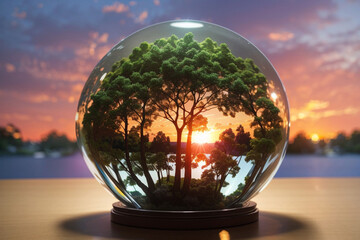 tropical forest illustration in a glass ball