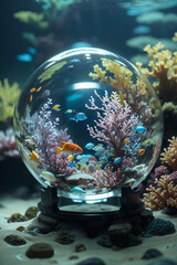 coral and fish in a glass ball