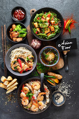 Assortment of asian traditional dishes. Asian food.