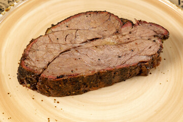 Beef steak close-up with onions. Concept of tasty food. Serving dishes in the restaurant