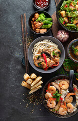 Assortment of asian traditional dishes. Asian food.