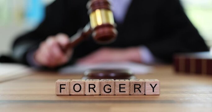 Forgery of documents from wooden letter blocks on court table. Judgment and verdict