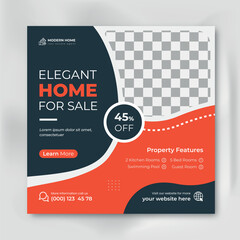 Real estate Home sale social media post or square banner template. Editable real estate house sale and home rent advertising geometric modern square Social media post banner layouts