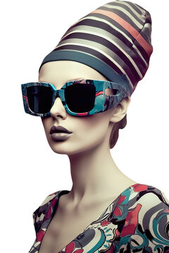 A Gorgrous Look Young Lady Wearing Multi Color Cap with Googless. Fashion Character Created By AI Generative.