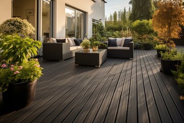 Outdoor decking made from composite materials. Generative AI