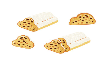 Stollen german pastry for christmas time.Vector illustration on white background