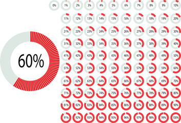 set of Circle percentage diagrams from 0 to 100 ready to use for web design, user interface (UI) or infographic, for business , indicator isolated on transparent background.