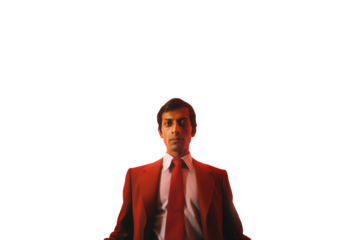 Crop Iamge of Confident Businessman Wearing Red Coat and Tie. Generative AI.