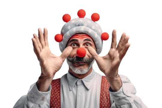 Funny Portrait of Clown Red Ball in Nose and Head. Generative AI.
