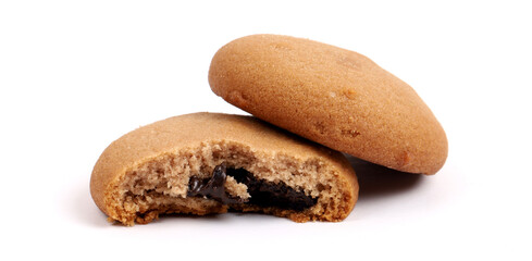 Chocolate filled cookies on white, loaded with chocolate inside