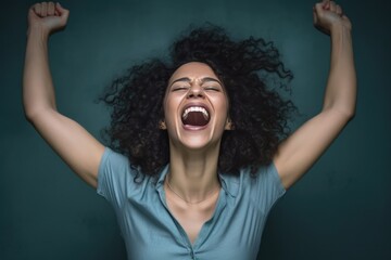 A Fictional Character Created By Generative AI.African American Woman Celebrating with Open Arms