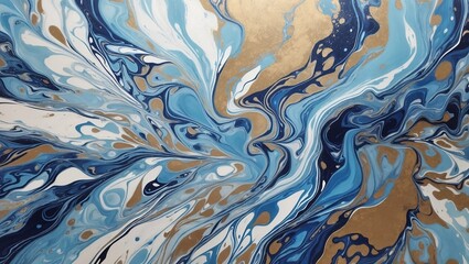 Fluid, marbled artwork in blue and yellow colors, ideal for wallpapers, banners, or illustrations