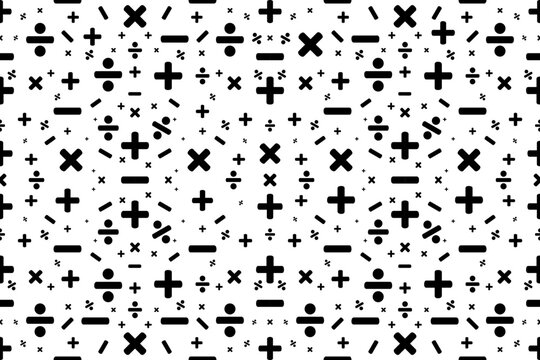 Colorful add subtract multiply divide seamless pattern design for decorating, wallpaper, wrapping paper, fabric, backdrop and etc.