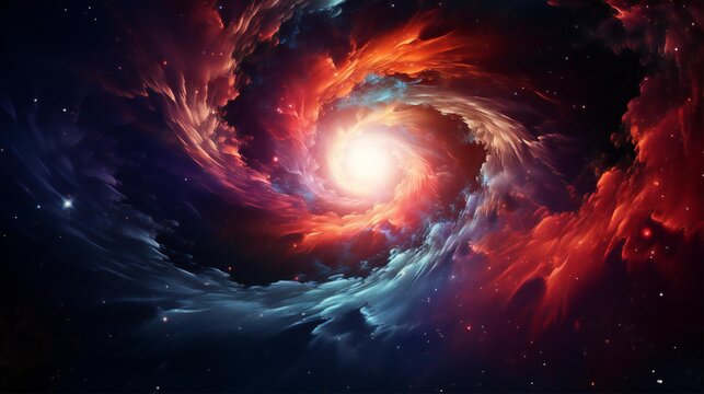 a close up of a bright red and blue galaxy with stars generated by AI