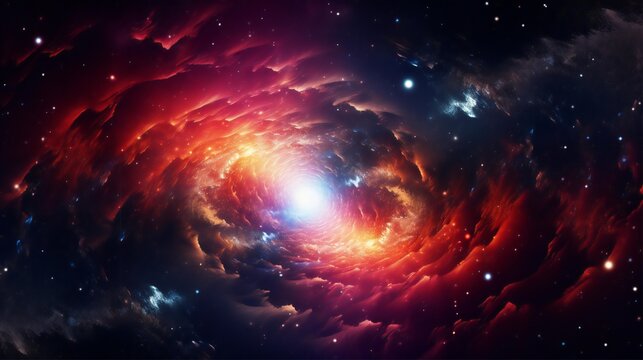 a close up of a bright red and blue galaxy with stars generated by AI