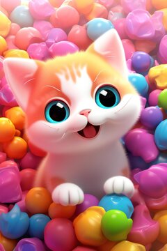 Cute cat with colorful decoration generated by AI