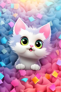 Cute cat with colorful decoration generated by AI