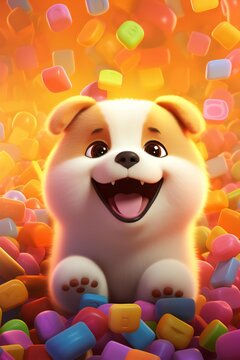Cute dog with colorful decoration generated by AI