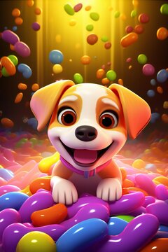 Cute dog with colorful decoration generated by AI