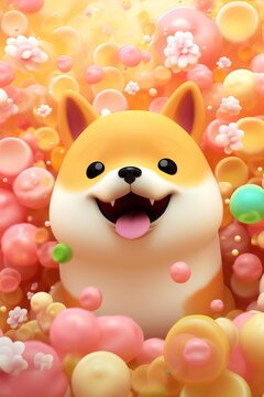 Cute dog with colorful decoration generated by AI