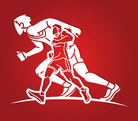 Fototapeta na wymiar Group of People Running Together Men Runner Mix Action Cartoon Sport Graphic Vector