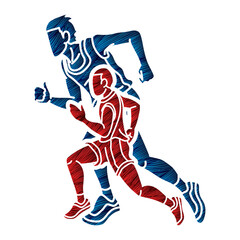 Group of People Running Together Men Runner Mix Action Cartoon Sport Graphic Vector