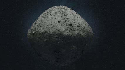 Bennu asteroid 101955 in space, 3d rendering illustration. Near Earth asteroids, potentially hazardous. © Josh