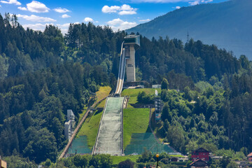 Ski jump on the Bergisel hill in Innsbruck - obrazy, fototapety, plakaty