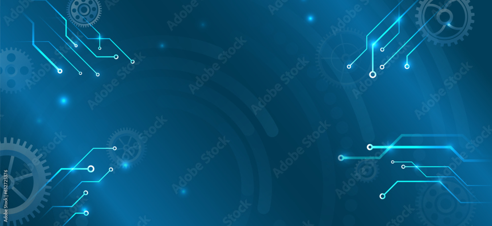 Wall mural wide cyber security internet and networking concept. hi-tech vector illustration with various techno