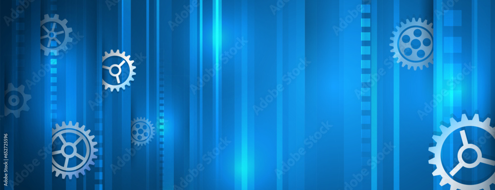 Aufkleber Futuristic high-tech motion design. Business and industry internet banner. The mechanism consisting of gears on a blue background for the presentation. Cogwheel for science experiment presentation.