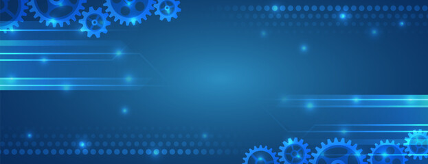 Obraz premium Cogwheel for science experiment presentation. Futuristic high-tech motion design. Business and industry internet banner. The mechanism consisting of gears on a blue background for the presentation.