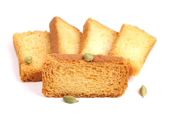 Rusk on white background, new angles, cardamom 