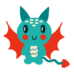 Flat style Happy New Year 2024 chibi dragon. Perfect for tee, poster, greeting card, sticker. Isolated vector illustration.