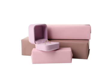 PNG of an engagement ring in a box isolated on a white background.