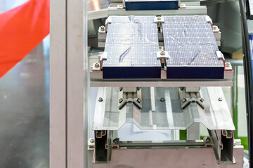 Sample solar cell panels or photovoltaic module installation on  aluminum mounting device of  metal...