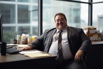 Portrait businessman big size body working in the office room - obrazy, fototapety, plakaty