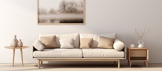 Simplified illustration of beige sofa in Scandinavian home interior