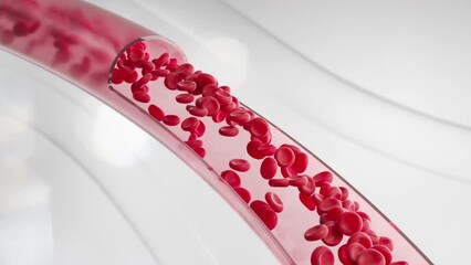Red blood cell flow inside an artery, Scientific and medical 3d animation background.