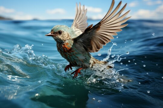 Pelagic bird skimming the ocean's surface, Generative AI