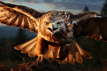 Red-tailed hawk in a majestic glide, Generative AI