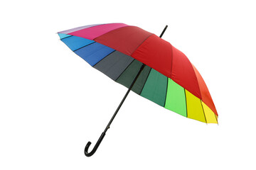 PNG, multicolored umbrella, rainbow colors, isolated on white background.