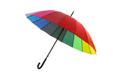 PNG, multicolored umbrella, rainbow colors, isolated on white background.